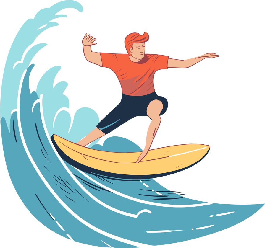 Vector man surfing on ocean waves